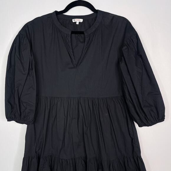 Sundry For Evereve 0 XS Black The Anywhere Dress Cotton Poplin Puff Sleeve VNeck - Picture 3 of 11